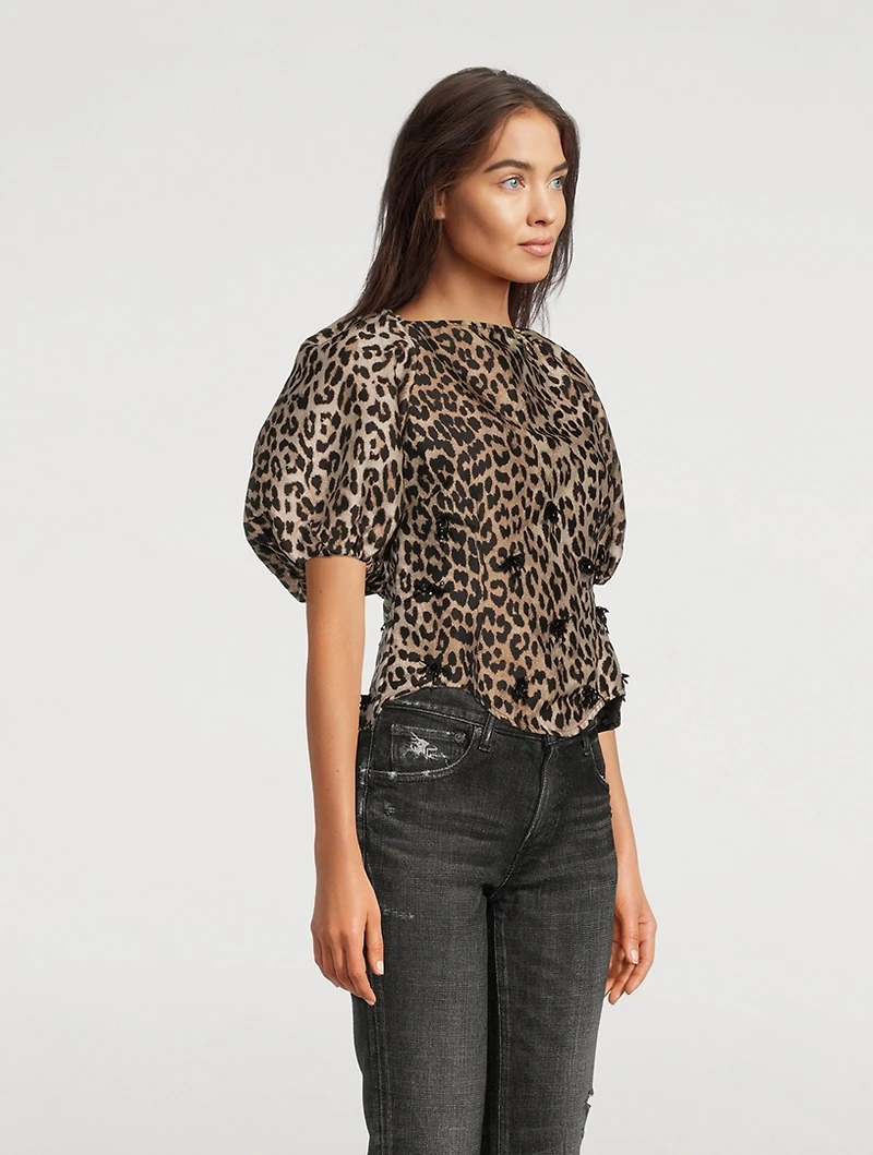 Re-Cut Crispy Jacquard Open-Back Blouse