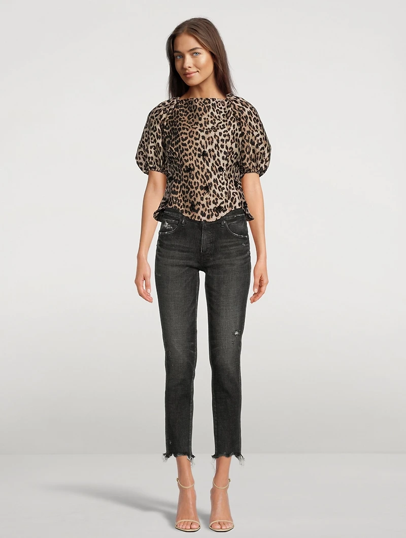 Re-Cut Crispy Jacquard Open-Back Blouse