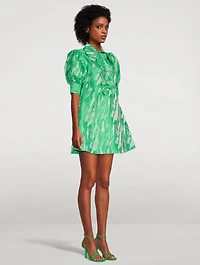 Re-Cut Jacquard Puff Sleeve Mini Dress