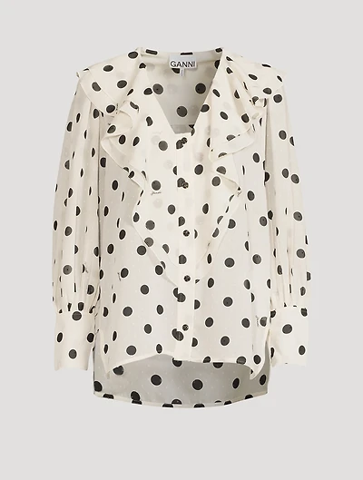 Re-Cut Georgette Flounce Collar Shirt Polka Dot