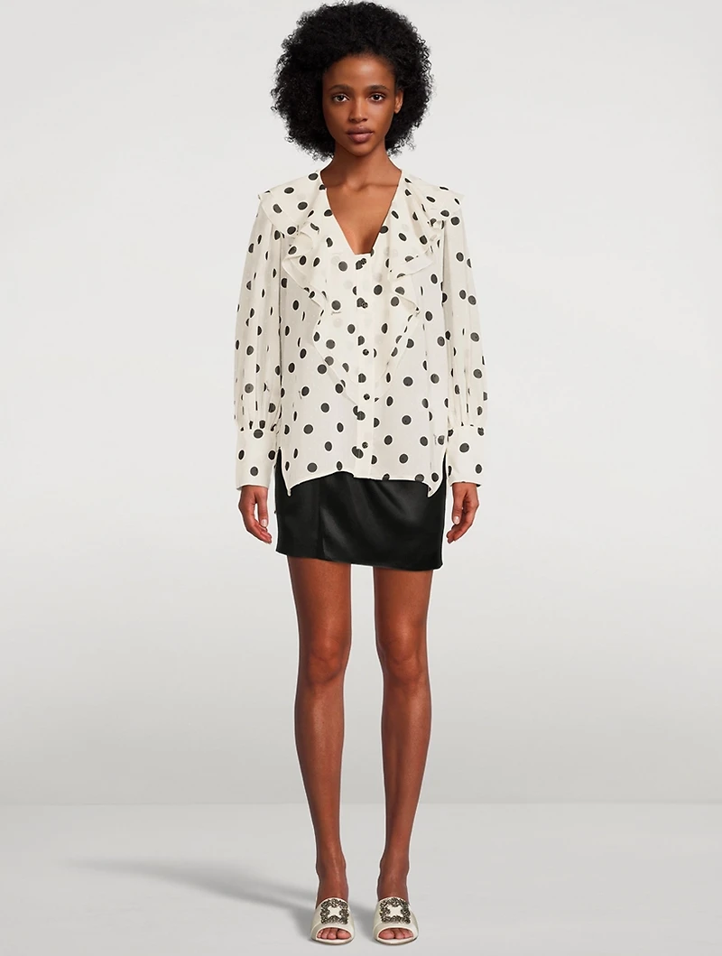 Re-Cut Georgette Flounce Collar Shirt Polka Dot