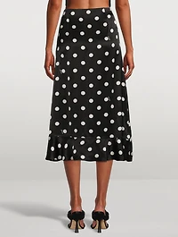 Re-Cut Satin Frill Midi Skirt Polka Dot