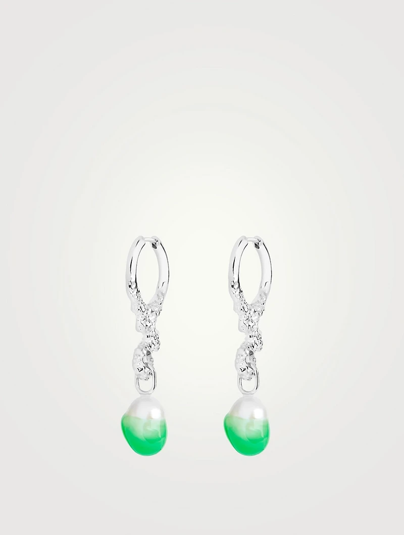 Miran Hoop Drop Earrings With Dipped Pearls