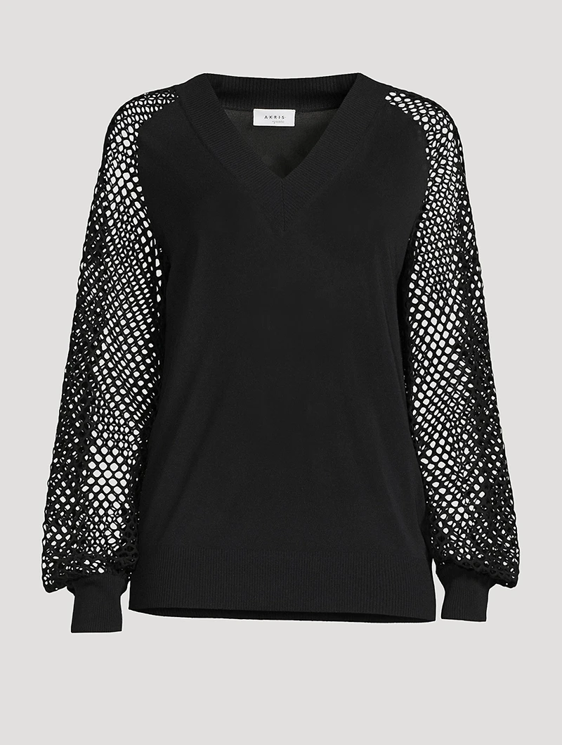 Mesh-Sleeve Sweater