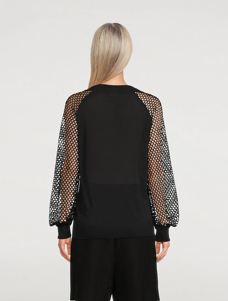 Mesh-Sleeve Sweater