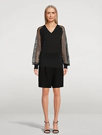 Mesh-Sleeve Sweater