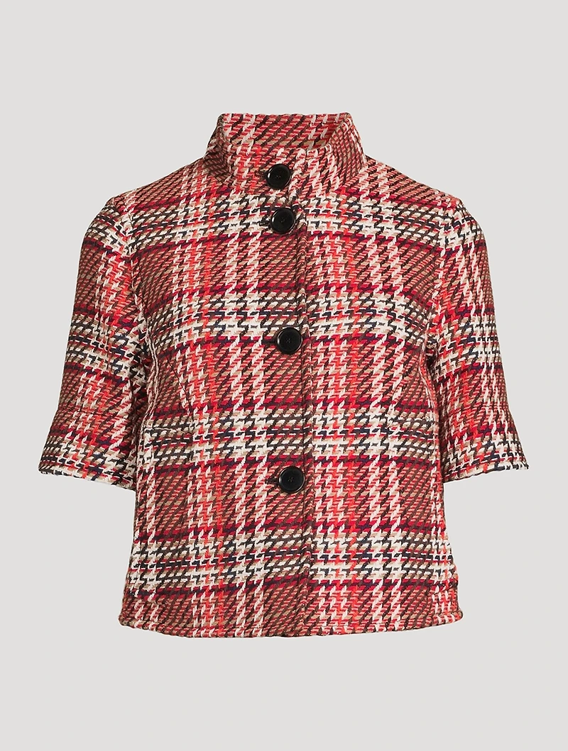 Short-Sleeve Tweed Jacket Check Print