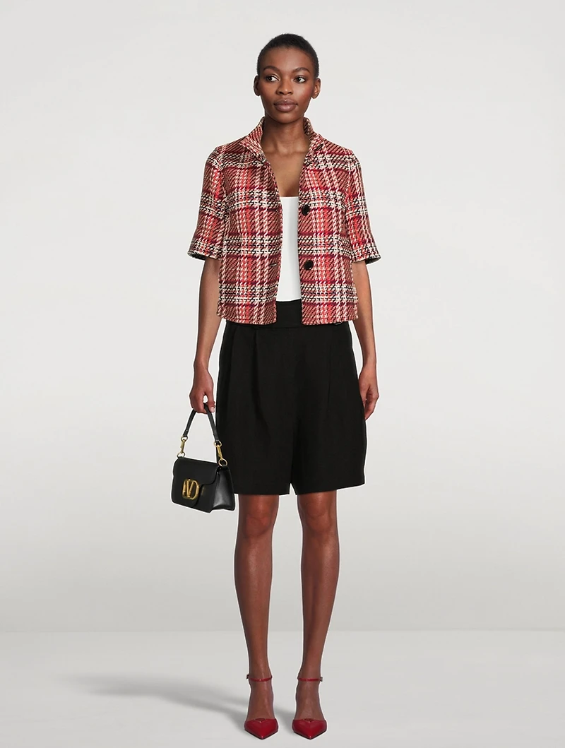 Short-Sleeve Tweed Jacket Check Print