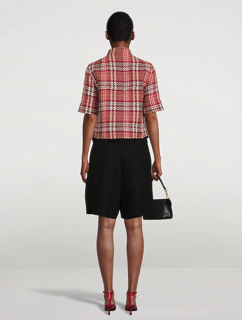 Short-Sleeve Tweed Jacket Check Print