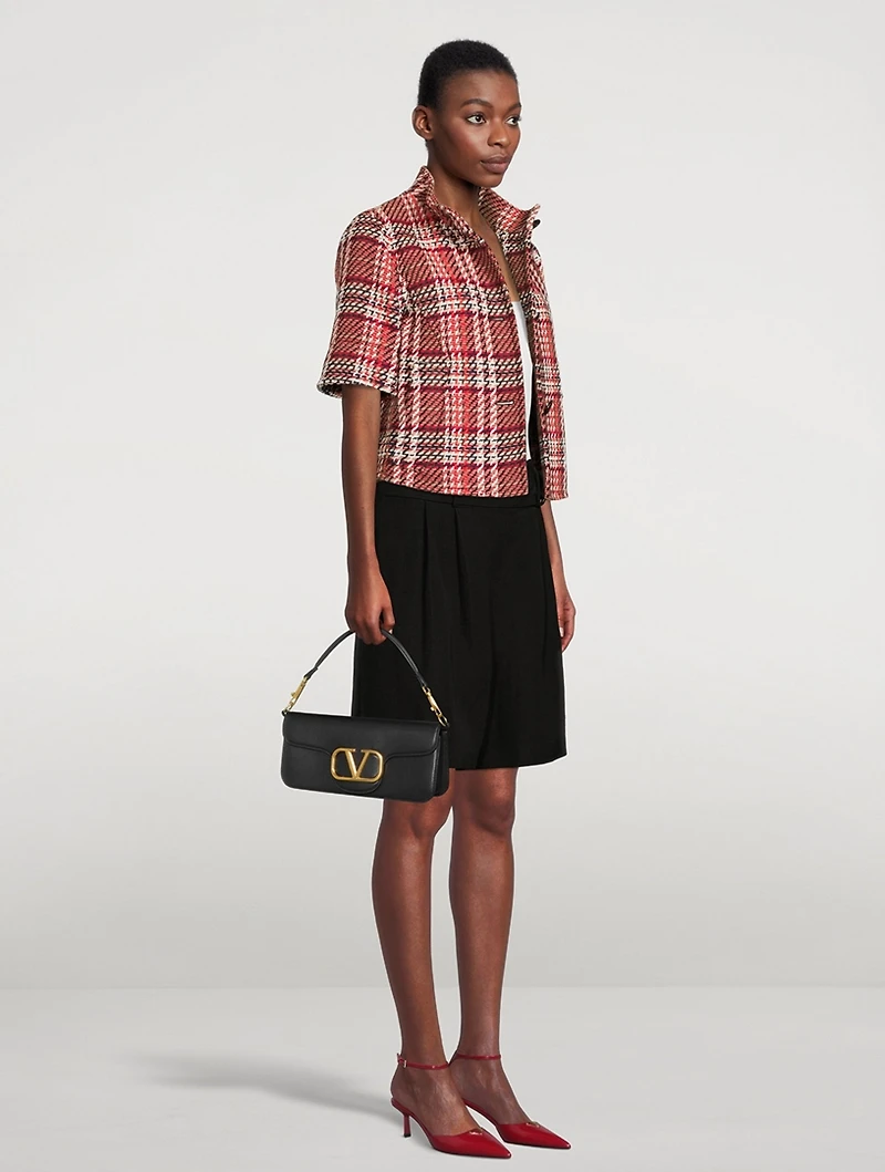 Short-Sleeve Tweed Jacket Check Print