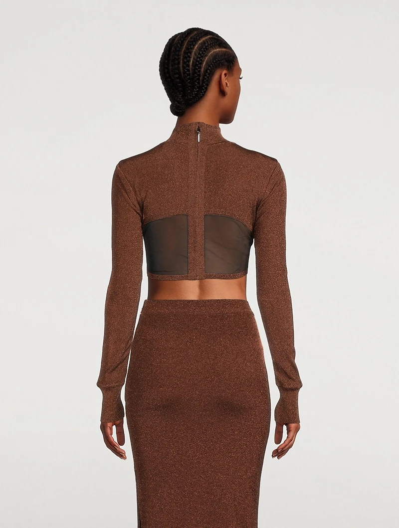 Metallic Long-Sleeve Crop Top