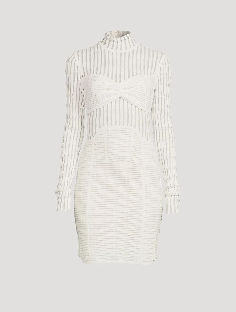 Shadow Stripe Long-Sleeve Mini Dress