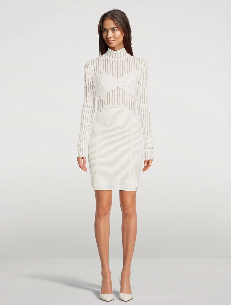 Shadow Stripe Long-Sleeve Mini Dress