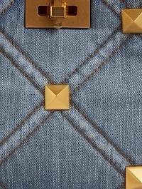Small Roman Stud Denim Top Handle Bag