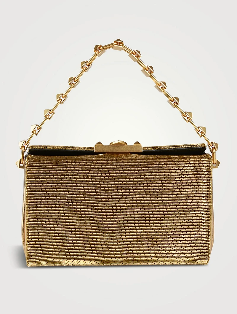 Sequin-Embellished Leather Clutch