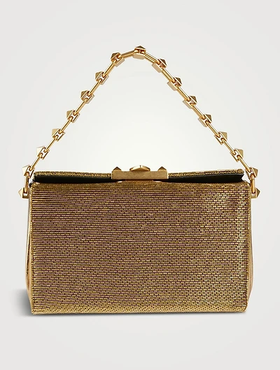 Sequin-Embellished Leather Clutch
