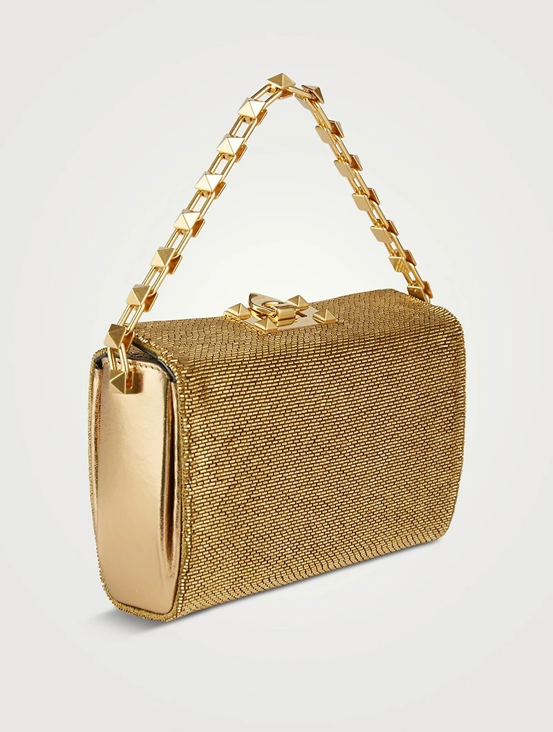 Sequin-Embellished Leather Clutch