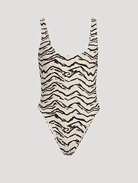 Scoopneck One-Piece Swimsuit Animal Print