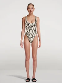 Scoopneck One-Piece Swimsuit Animal Print