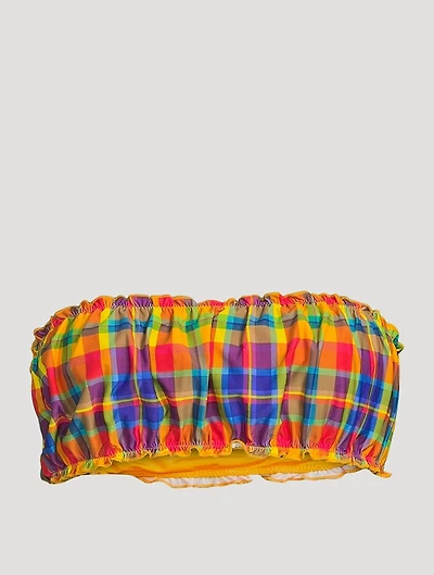 Scrunchie Bandeau Bikini Top Plaid Print