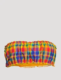 Scrunchie Bandeau Bikini Top Plaid Print