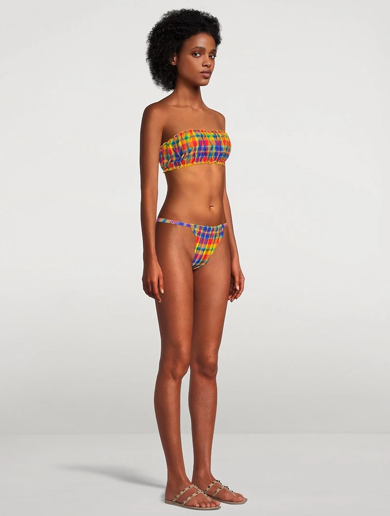Scrunchie Bandeau Bikini Top Plaid Print