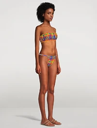 Scrunchie Bandeau Bikini Top Plaid Print