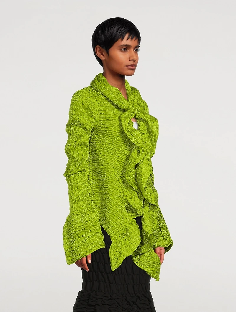Vibe Smocked Ruffle Cardigan