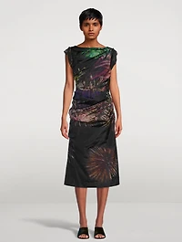 De Ruched Satin Dress Firework Print