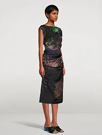De Ruched Satin Dress Firework Print