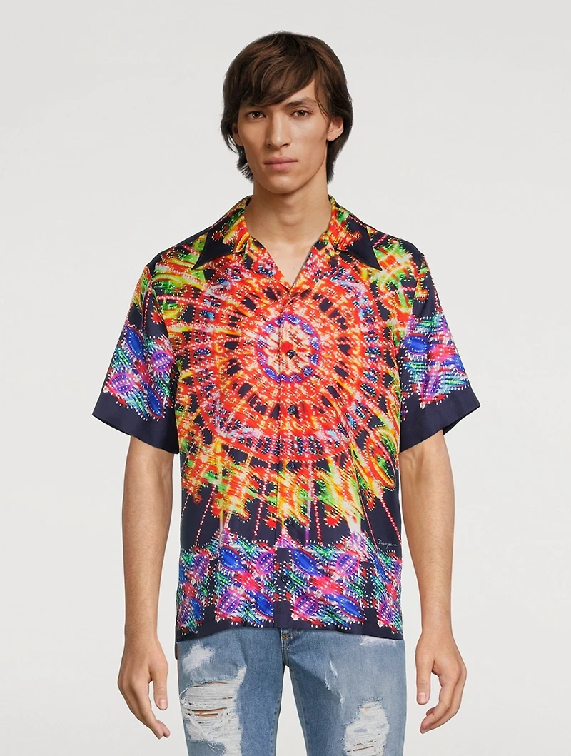 Silk Short-Sleeve Shirt Light Print
