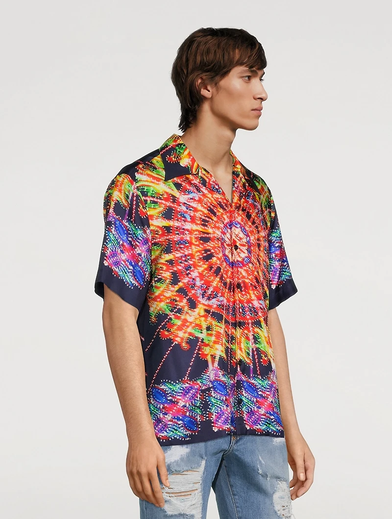 Silk Short-Sleeve Shirt Light Print