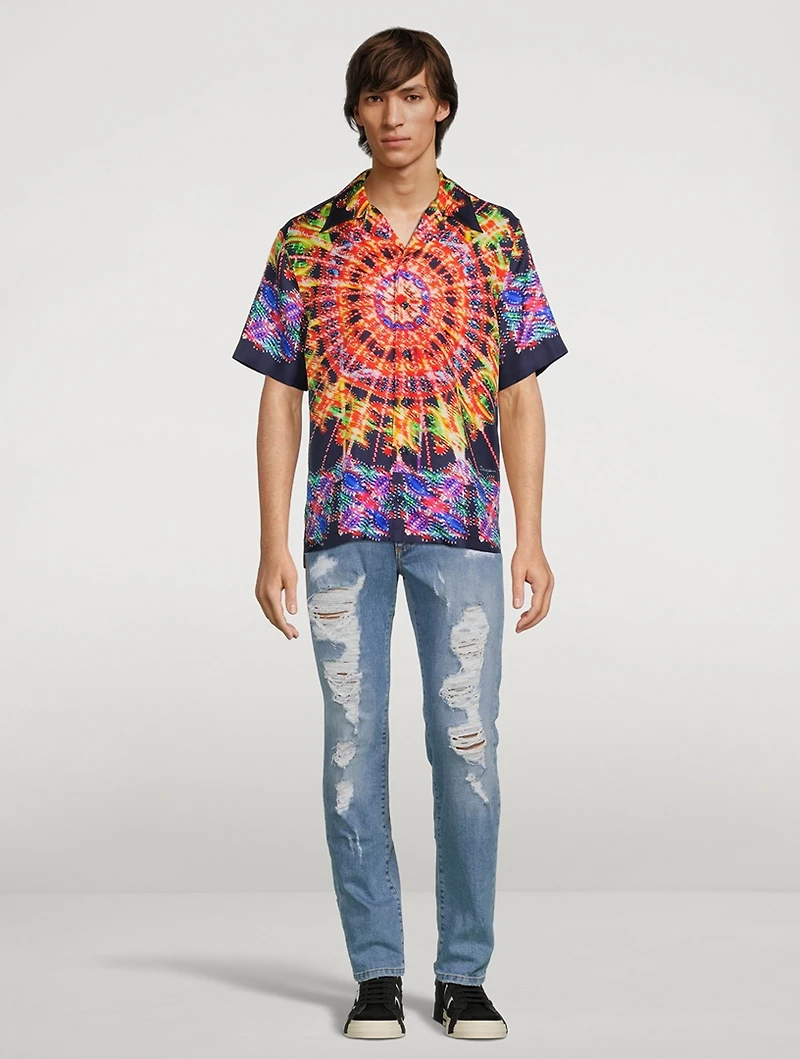 Silk Short-Sleeve Shirt Light Print