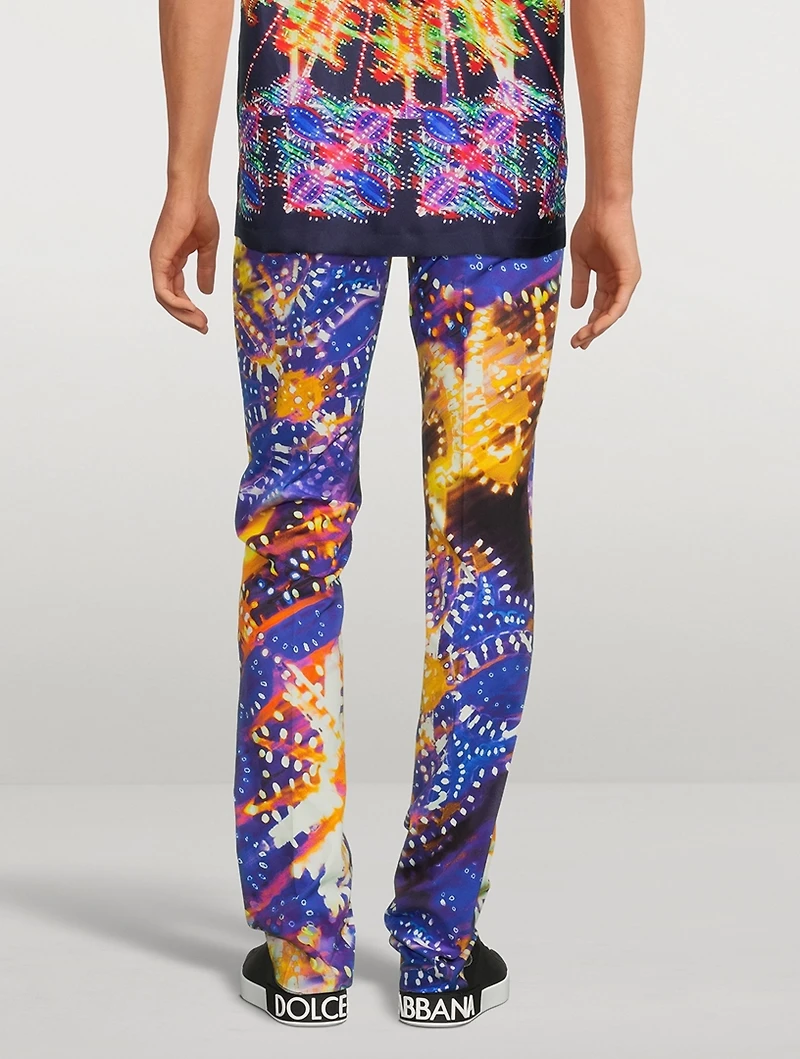 Cotton Stretch Pants Light Print