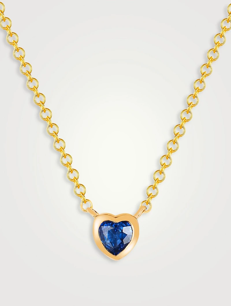 14K Gold Blue Sapphire Heart Necklace