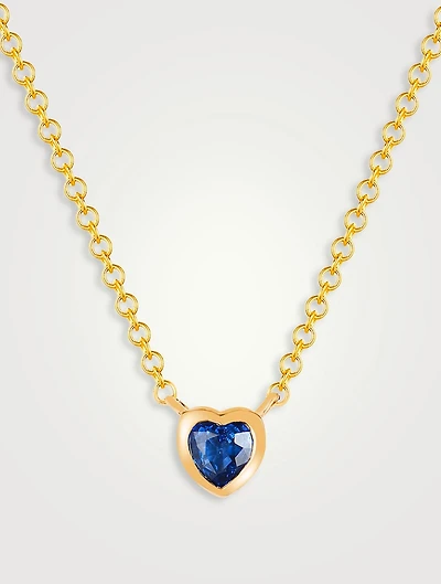 14K Gold Blue Sapphire Heart Necklace