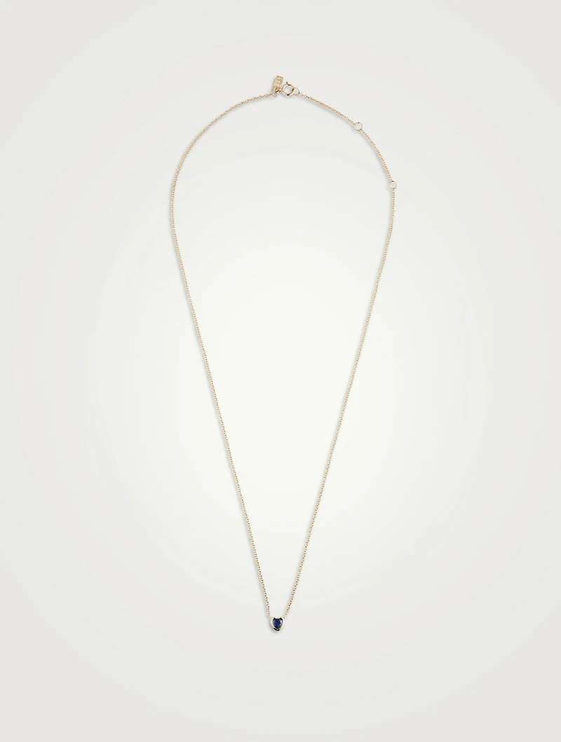 14K Gold Blue Sapphire Heart Necklace