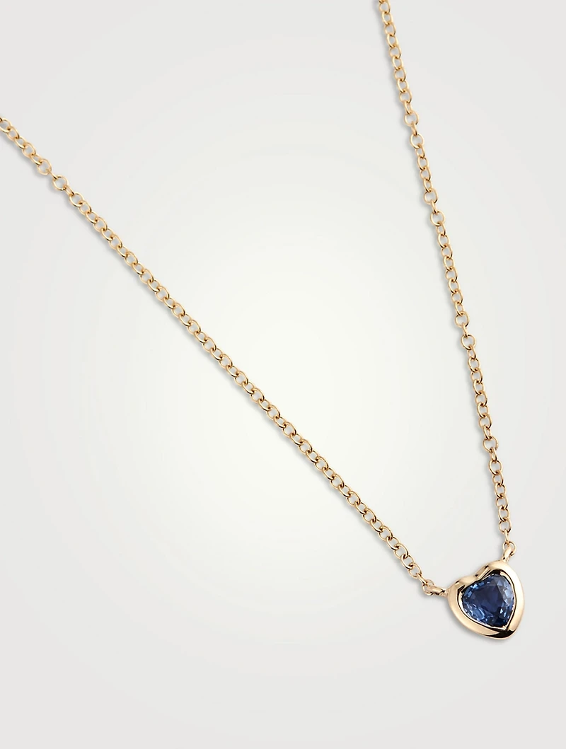 14K Gold Blue Sapphire Heart Necklace