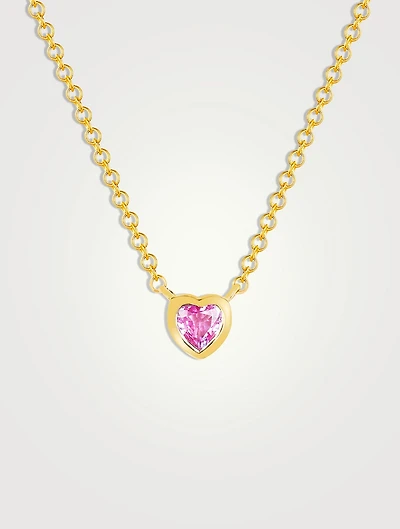 14K Gold Pink Sapphire Heart Necklace