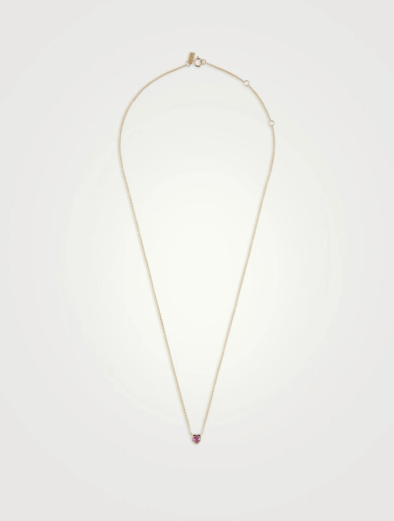 14K Gold Pink Sapphire Heart Necklace