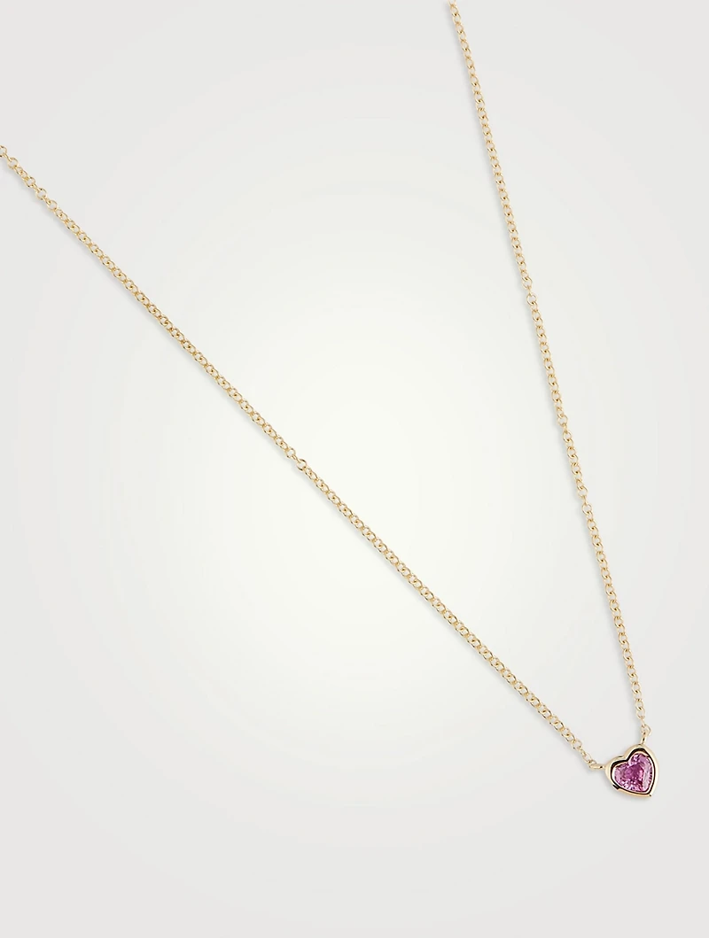 14K Gold Pink Sapphire Heart Necklace