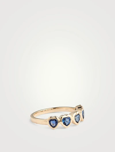 14K Gold Multi Heart Ring With Blue Sapphire