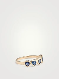 14K Gold Multi Heart Ring With Blue Sapphire