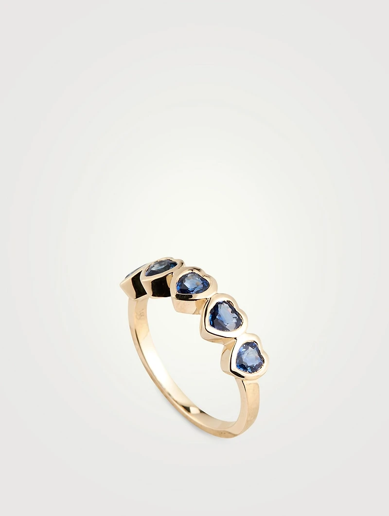 14K Gold Multi Heart Ring With Blue Sapphire