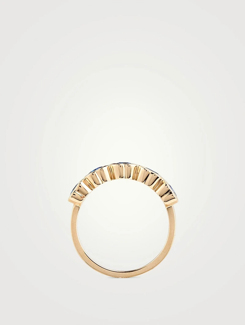 14K Gold Multi Heart Ring With Blue Sapphire