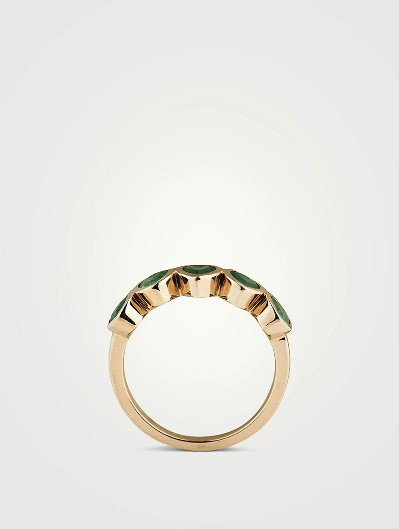 14K Gold Multi Heart Ring With Emeralds