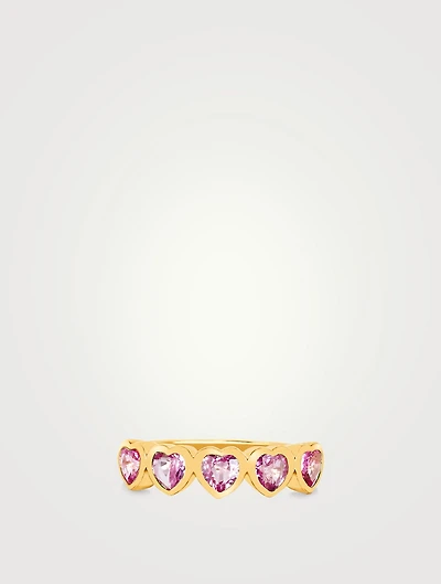 14K Gold Multi Heart Ring With Pink Sapphire