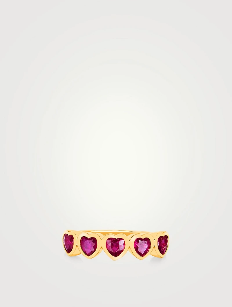 14K Gold Multi Heart Ring With Ruby