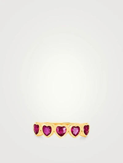 14K Gold Multi Heart Ring With Ruby