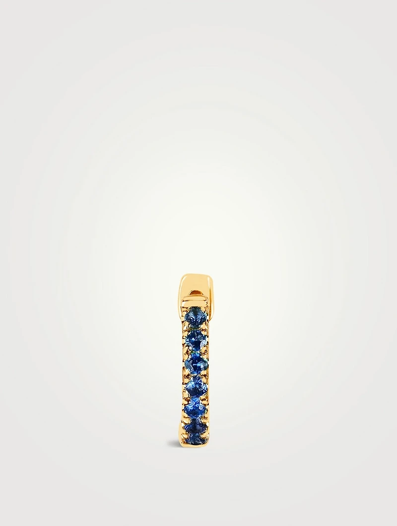 Mini 14K Gold Huggie Hoop Earring With Blue Sapphire